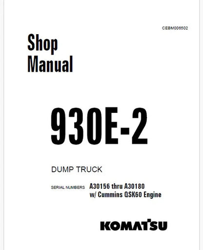 Komatsu 930E-2 Dump Truck Pdf Repair and Service Manual Sn A30156 thru A30180