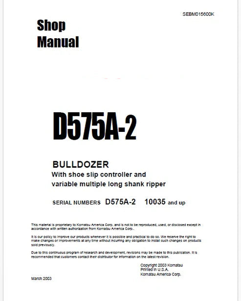 Komatsu D575A-2 Bulldozer Pdf Repair and Service Manual Sn 10035 and UP