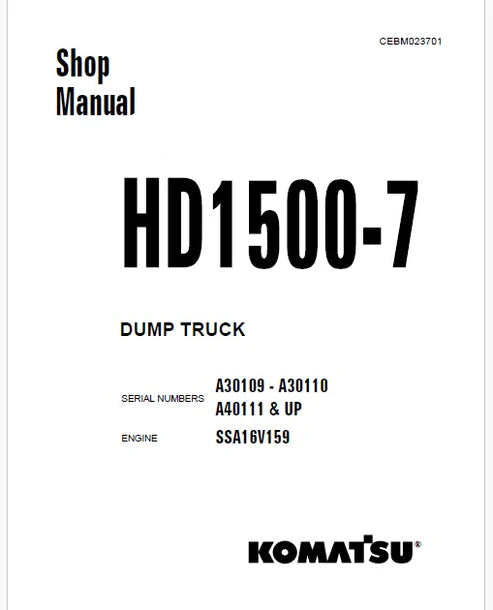 Komatsu HD1500-7 Dump Truck Pdf Repair and Service Manual
