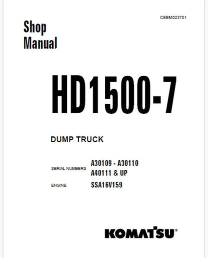 Komatsu HD1500-7 Dump Truck Pdf Repair and Service Manual