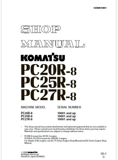 Komatsu PC20R-8, PC25R-8, PC27R-8 Hydraulic Excavator Pdf Repair and Service Manual