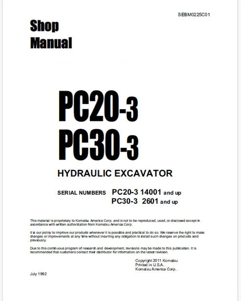 Komatsu PC30-3 Hydraulic Excavator Pdf Repair and Service Manual