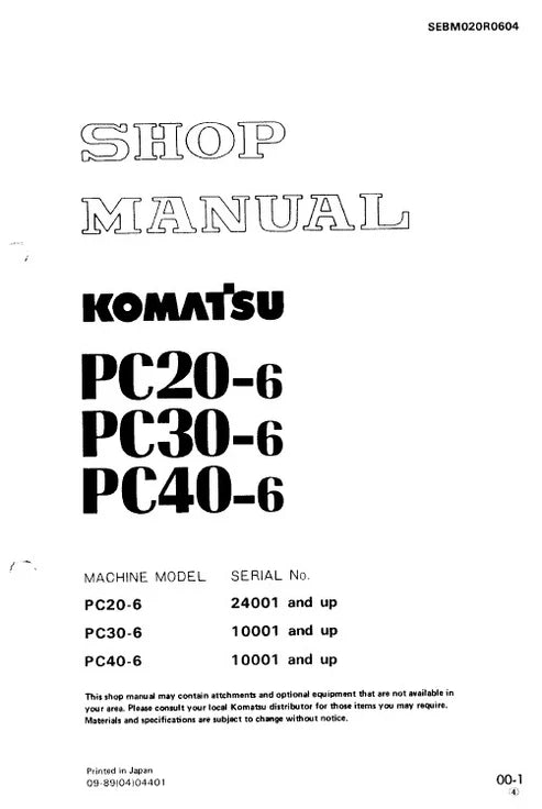 Komatsu PC40-6 Hydraulic Excavator Pdf Repair and Service Manual