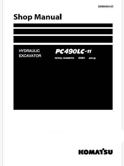 Komatsu PC490LC-11 Hydraulic Excavator Pdf Repair and Service Manual Sn 85001 and UP
