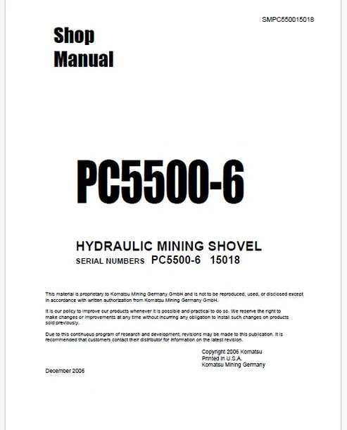 Komatsu PC5500-6 Hydraulic Mining Shovel Pdf Repair and Service Manual Sn 15018