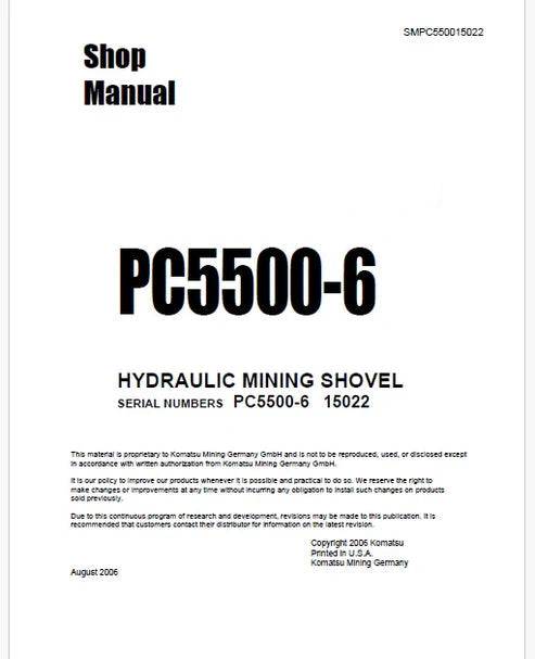 Komatsu PC5500-6 Hydraulic Mining Shovel Pdf Repair and Service Manual Sn 15022