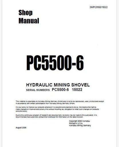 Komatsu PC5500-6 Hydraulic Mining Shovel Pdf Repair and Service Manual Sn 15022