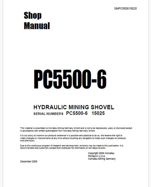 Komatsu PC5500-6 Hydraulic Mining Shovel Pdf Repair and Service Manual Sn 15025