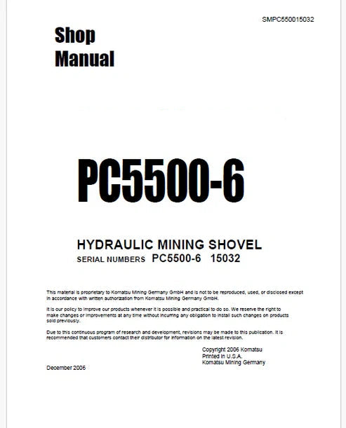 Komatsu PC5500-6 Hydraulic Mining Shovel Pdf Repair and Service Manual Sn 15032