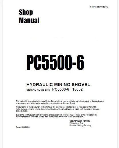 Komatsu PC5500-6 Hydraulic Mining Shovel Pdf Repair and Service Manual Sn 15032