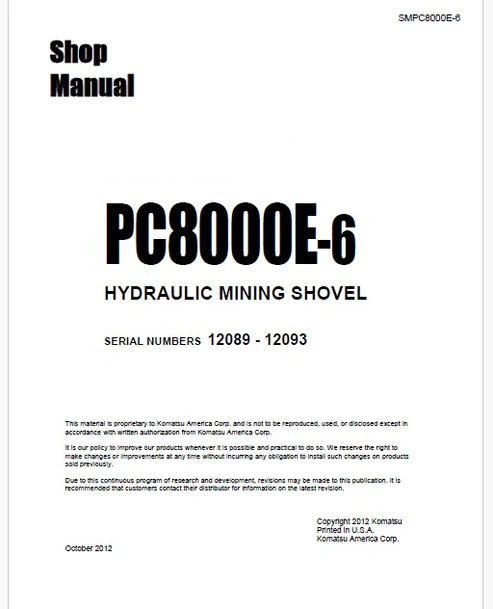 Komatsu PC8000E-6 Hydraulic Mining Shovel Pdf Repair and Service Manual Sn 12089 - 12093