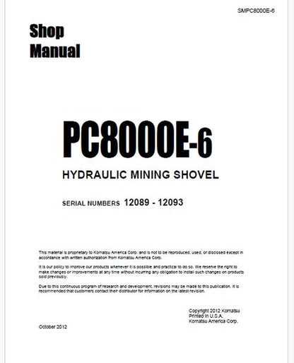 Komatsu PC8000E-6 Hydraulic Mining Shovel Pdf Repair and Service Manual Sn 12089 - 12093