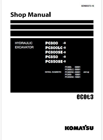 Komatsu PC850-8, PC850SE-8 Hydraulic Excavator Pdf Repair and Service Manual Sn 10001 and UP