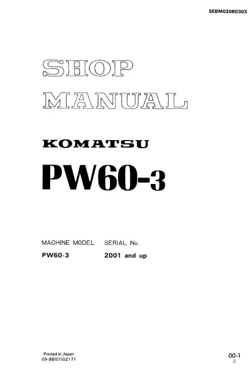Komatsu PW60-3 Wheeled Excavator Pdf Repair and Service Manual