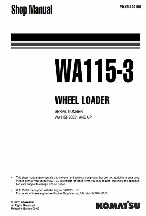 Komatsu WA115-3 Wheel Loader Pdf Repair and Service Manual