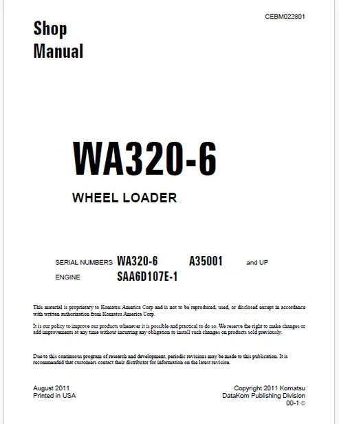 Komatsu WA320-6 Wheel Loader Pdf Repair and Service Manual