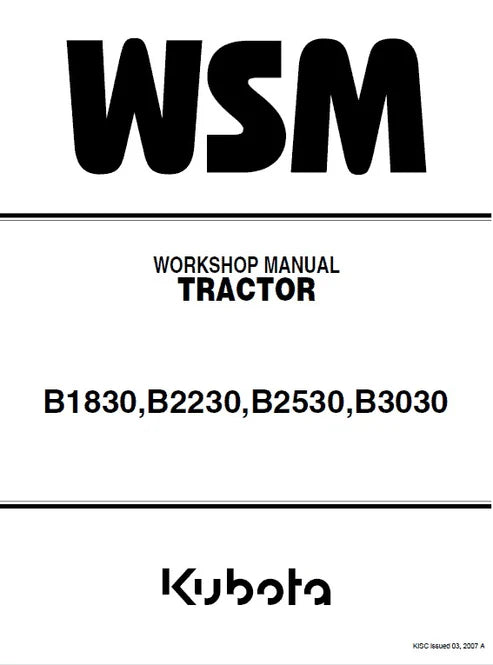 Kubota B1830, B2230, B2530, B3030 Tractor Pdf Repair and Service Manual