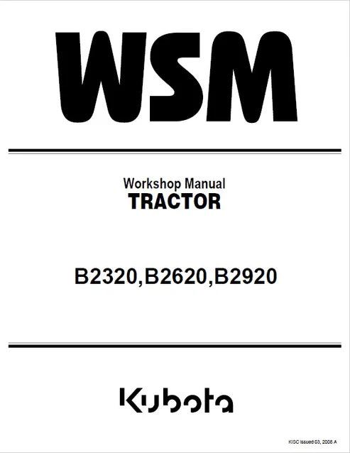 Kubota B2320, B2620, B2920 Tractor Pdf Repair and Service Manual