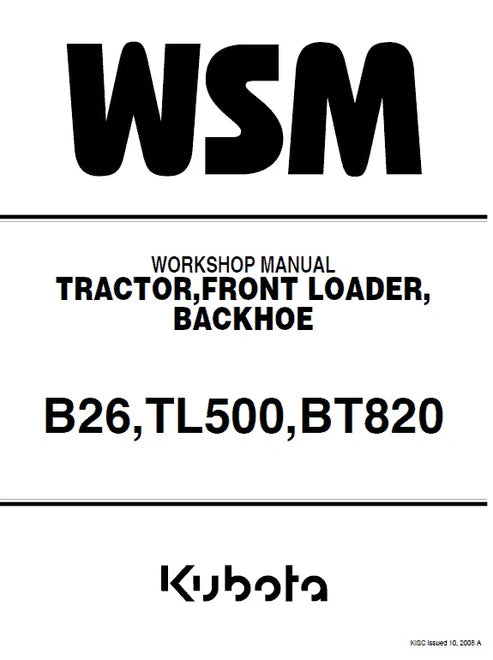 Kubota B26, TL500, BT820 Tractor Pdf Repair and Service Manual