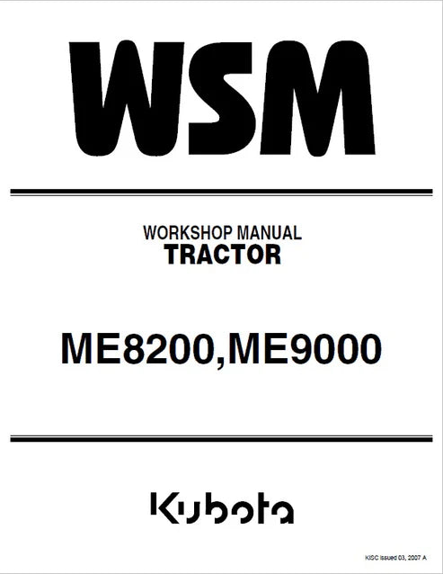 Kubota ME8200, ME9000 Tractor Pdf Repair and Service Manual