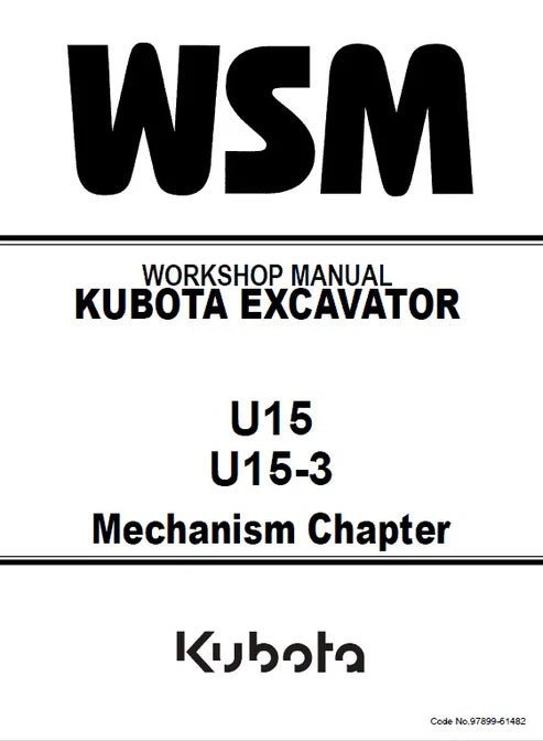 Kubota U15, U15-3 Excavator Pdf Repair and Service Manual