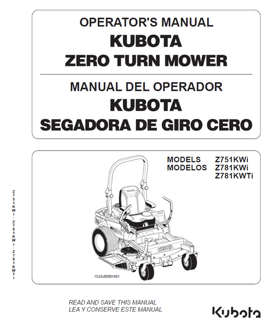 Kubota Z781KWTI Zero Turn Mower Pdf Operator's Manual