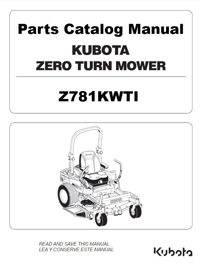 Kubota Z781KWTI Zero Turn Mower Pdf Parts Catalog Manual
